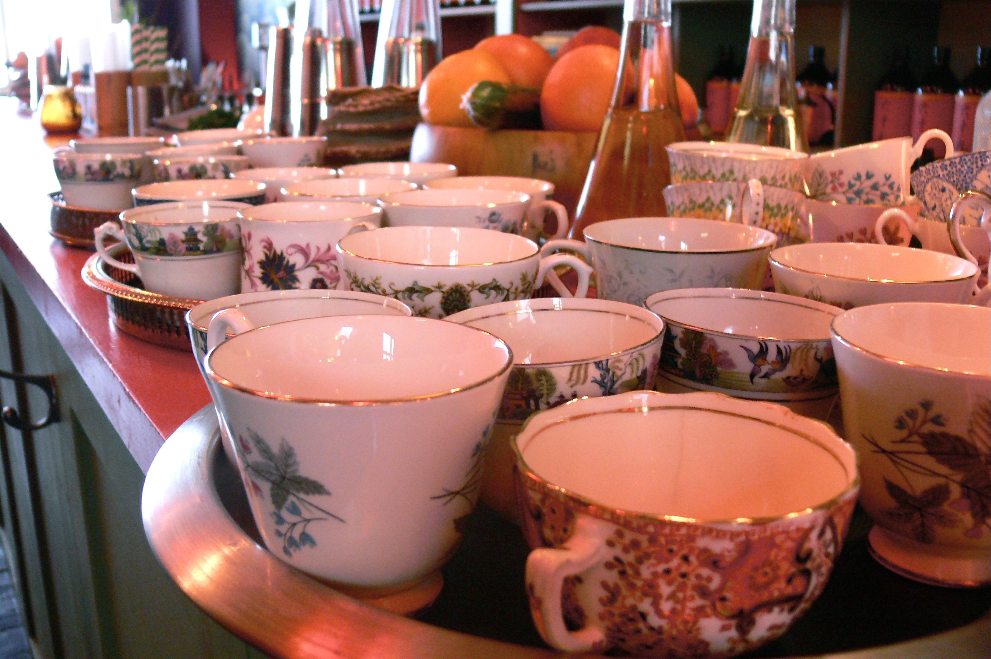 Tea cups at the Marie Curie whisky tea party