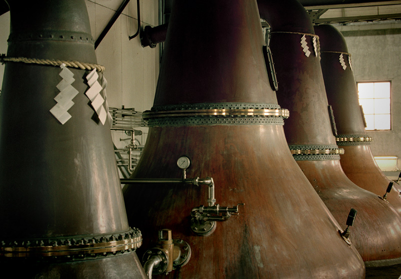 Copper stills from the Yoichi Distillery in Japan